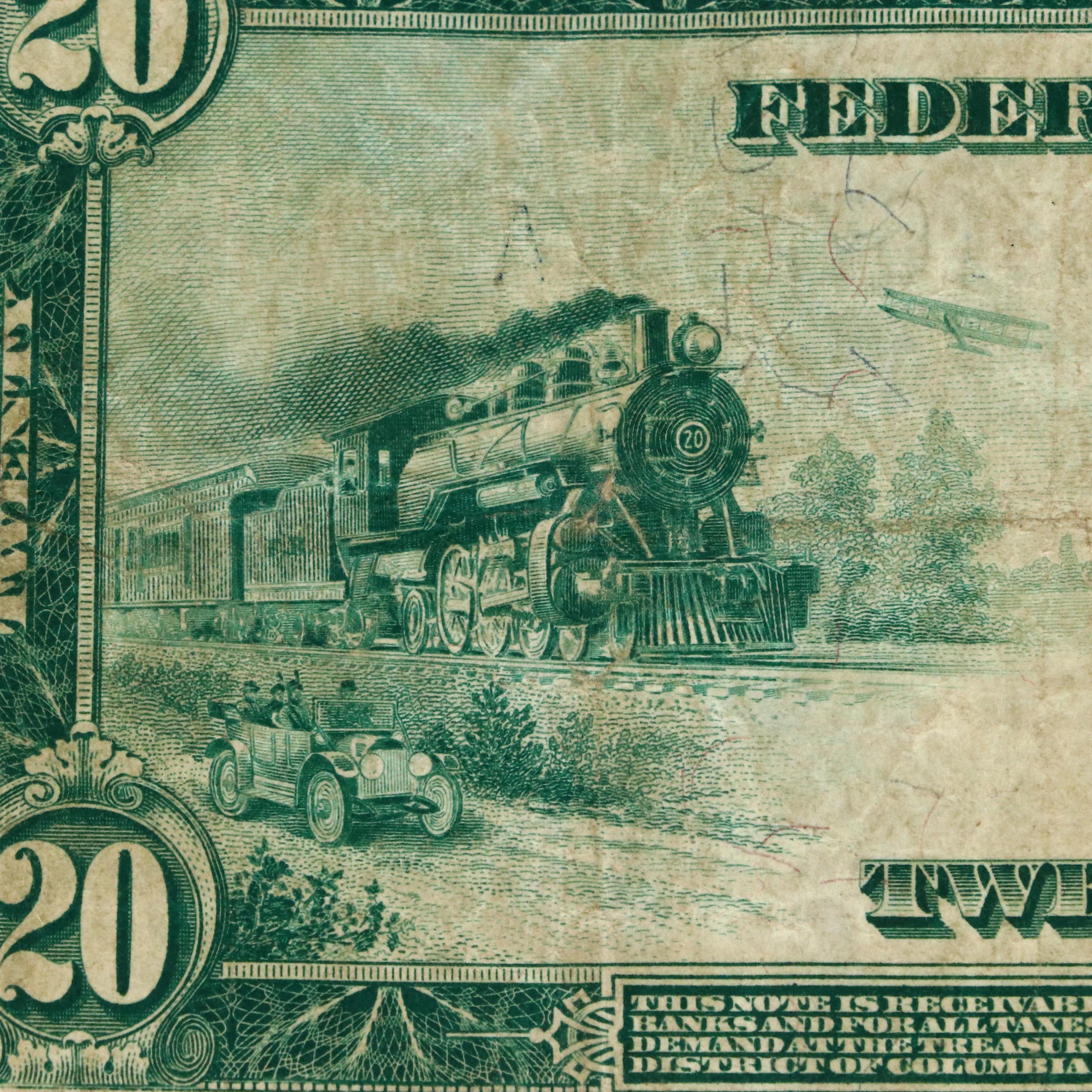 Series of 1914 Twenty Dollar Federal Reserve Burke/Houston Large Currency Note