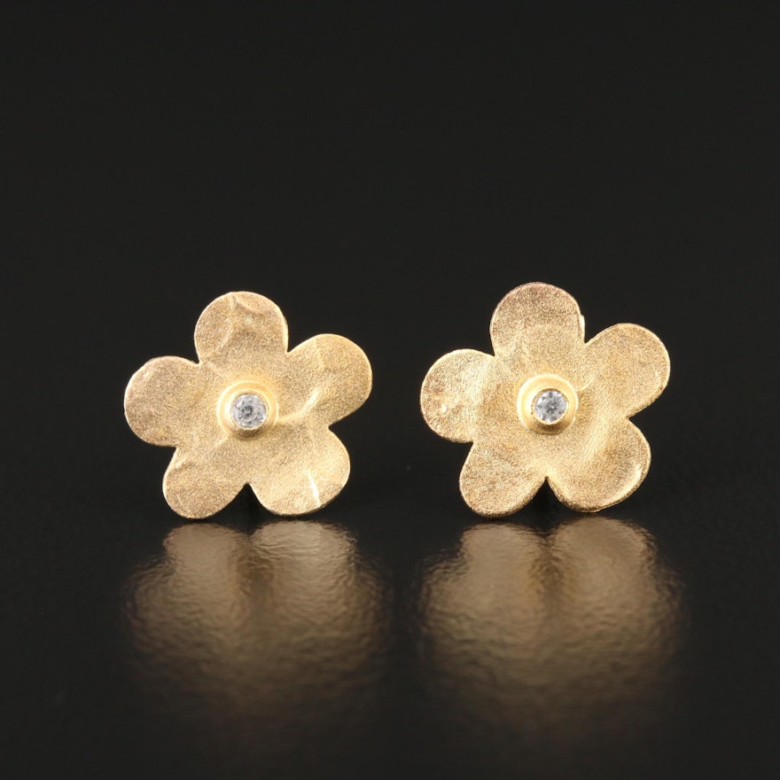 Sterling Silver Cubic Zirconia Flower Earrings