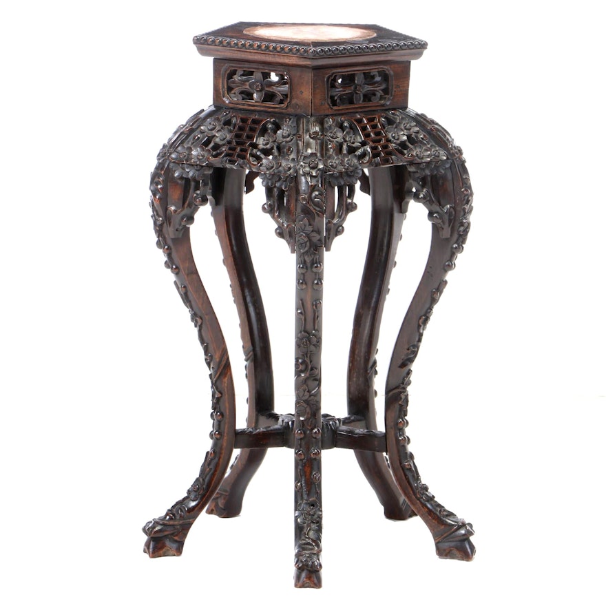 Chinese Carved Rosewood Plant Stand, Early 20th Century