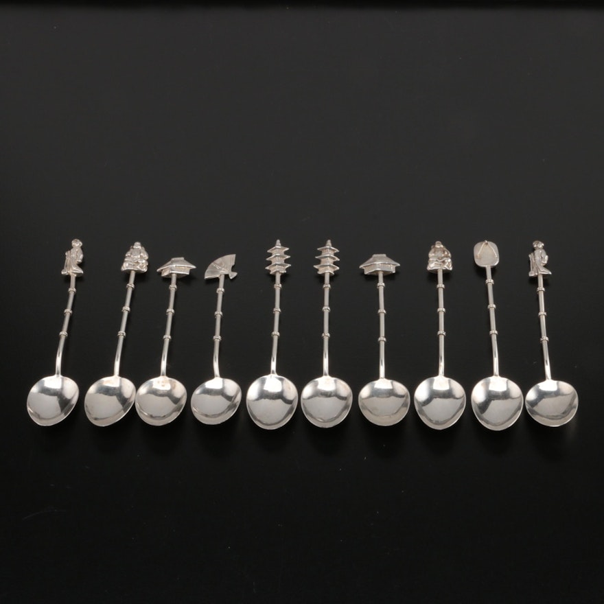 East Asian Themed Sterling Silver Demitasse Spoons