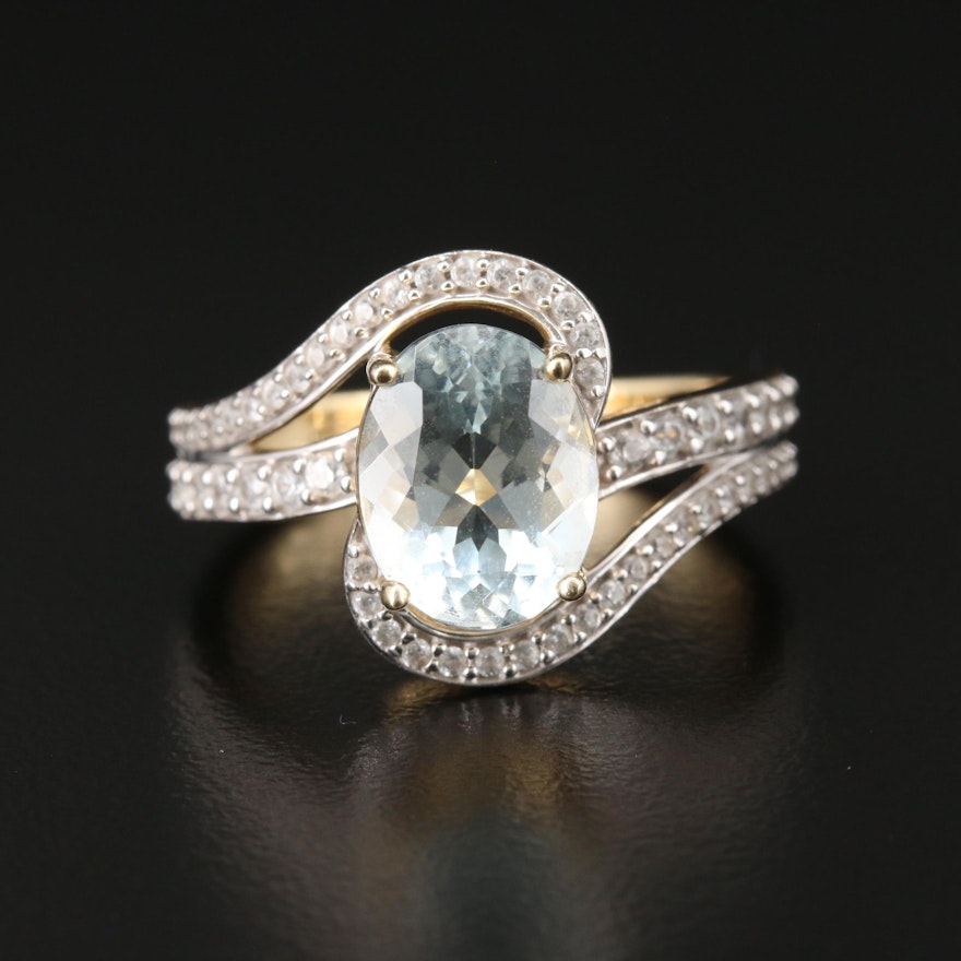 10K Yellow Gold Aquamarine and Topaz Ring