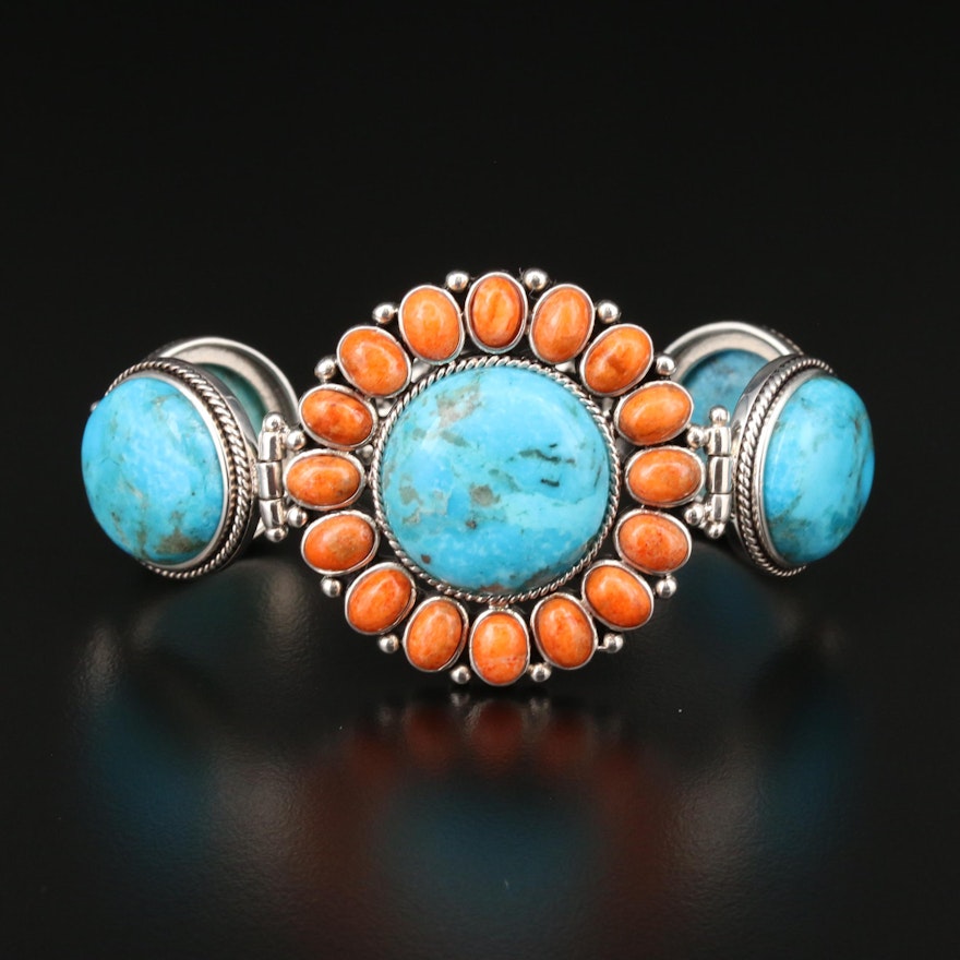 Sterling Silver Turquoise and Coral Bracelet