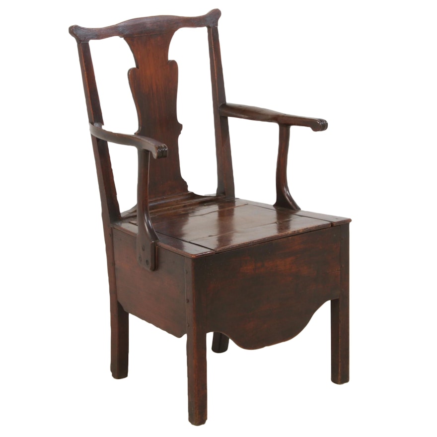 George II Oak Commode Chair, Late 18th Century