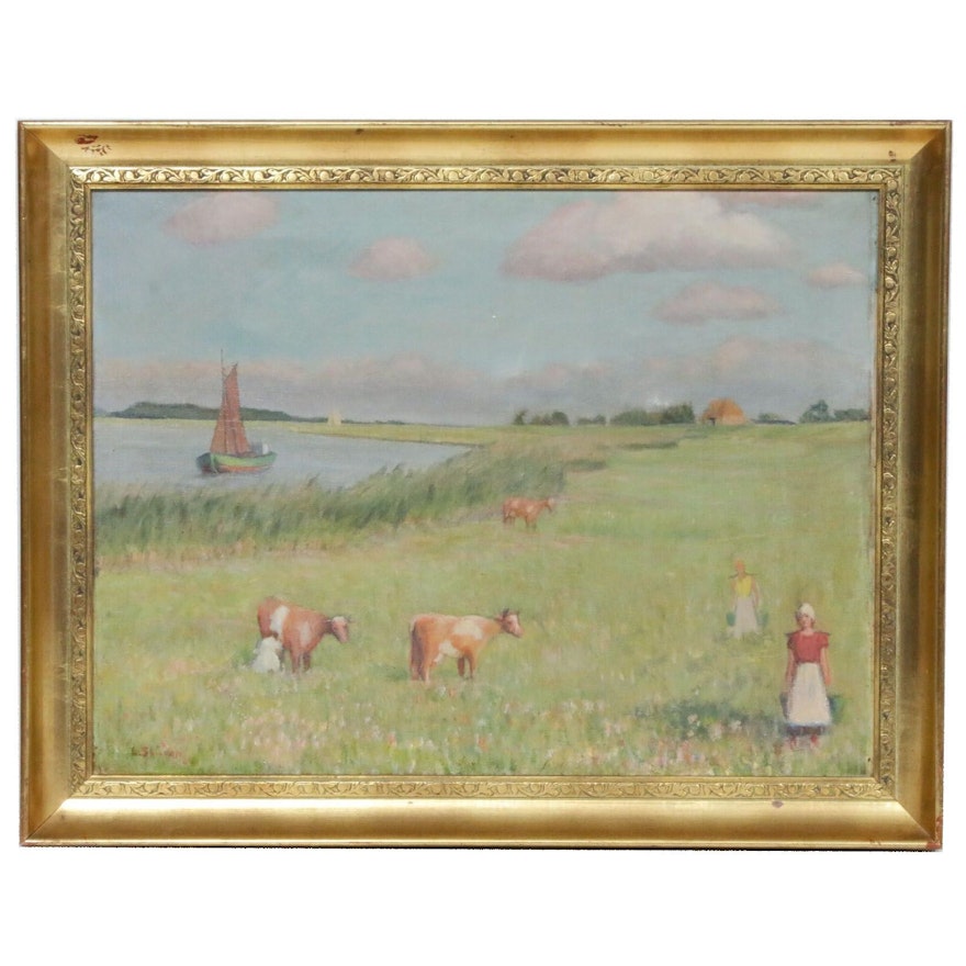 Pastoral Landscape Oil Painting, 1936