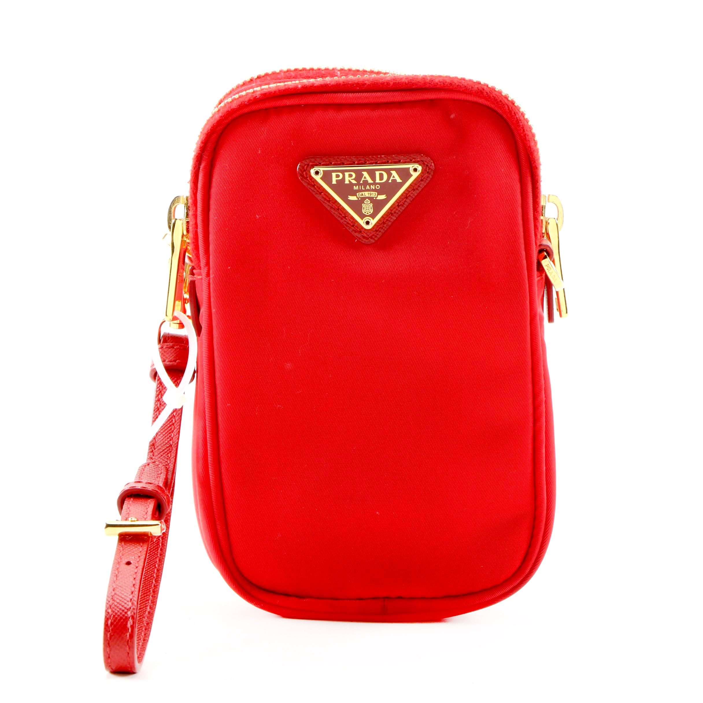 Prada Red Tessuto Nylon Convertible Crossbody Bag with Saffiano Leather Straps
