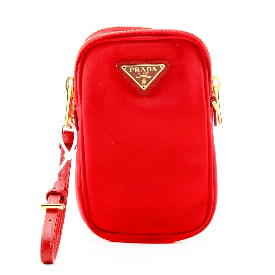 Prada Red Tessuto Nylon Convertible Crossbody Bag with Saffiano Leather Straps
