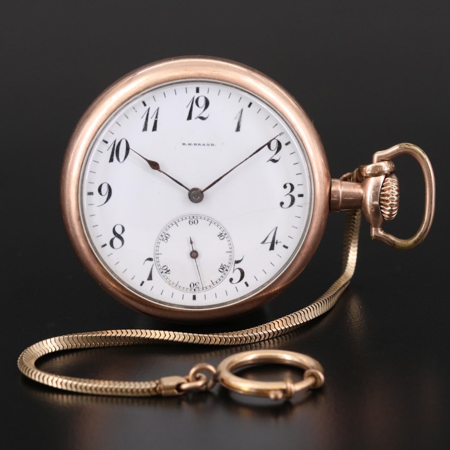 Antique R.H. Brabb Gold Filled Open Face Pocket Watch