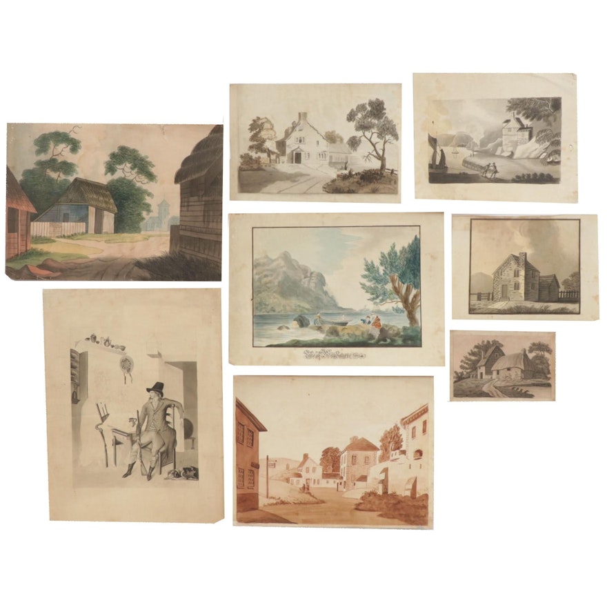 Landscape and Other Watercolor Paintings, 19th Century