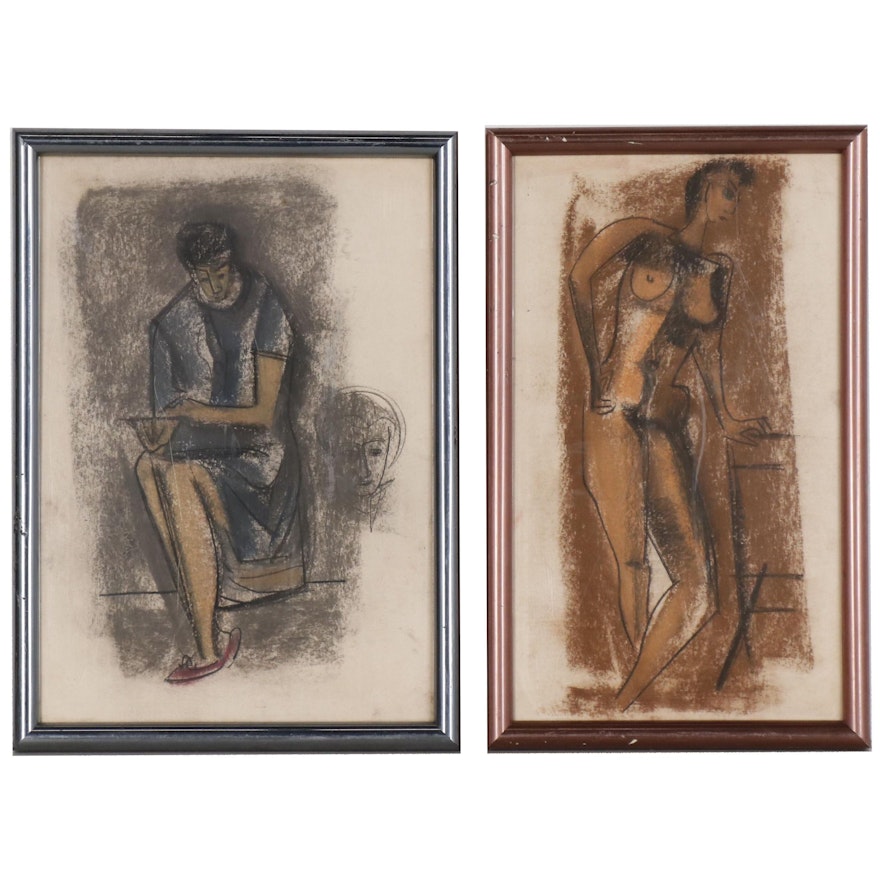 Pastel Figure Drawings Attributed to John Alfred Begg, Mid 20th Century