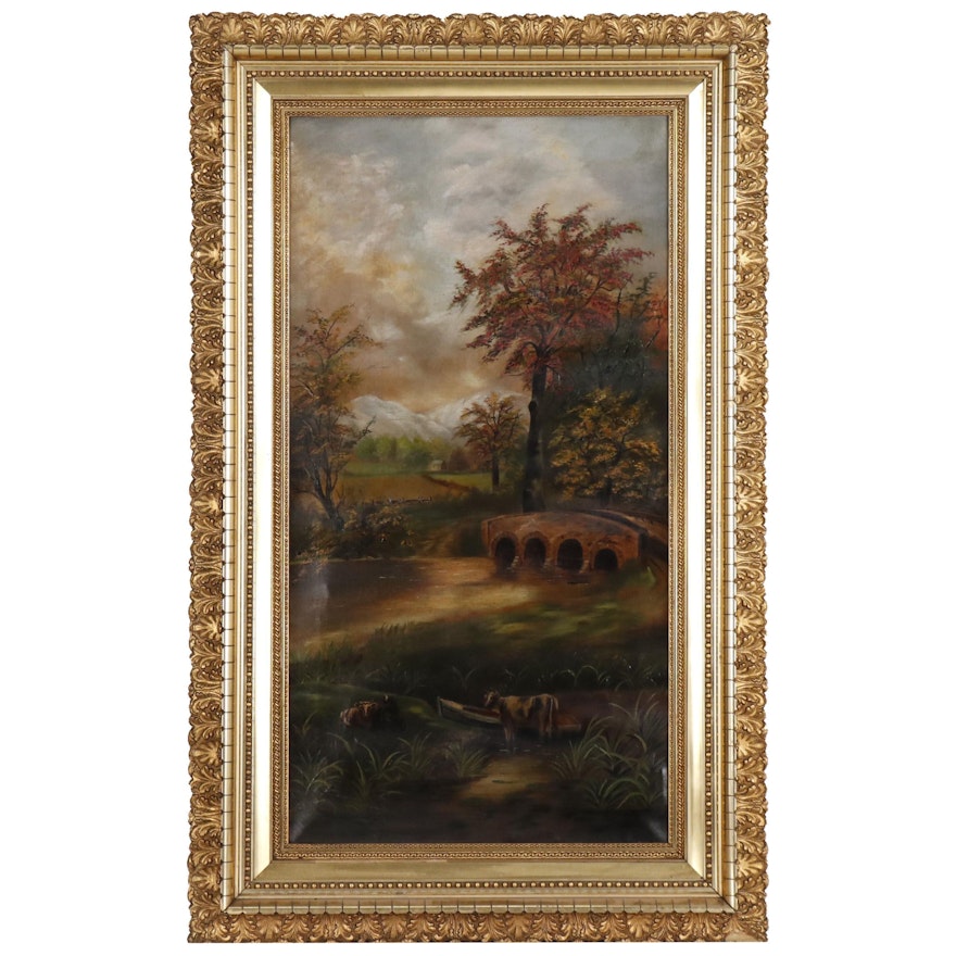 Landscape Oil Painting of Pastoral Scene, Late19th/Early 20th Century