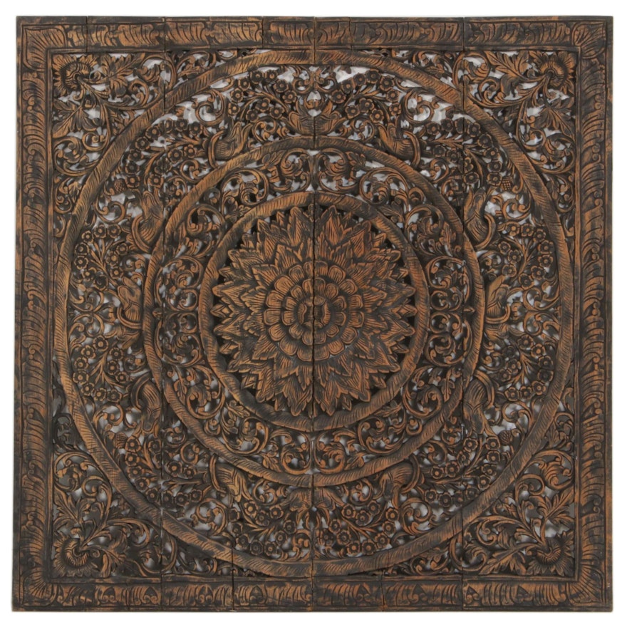 Carved Openwork Wooden Wall Hanging Medallion