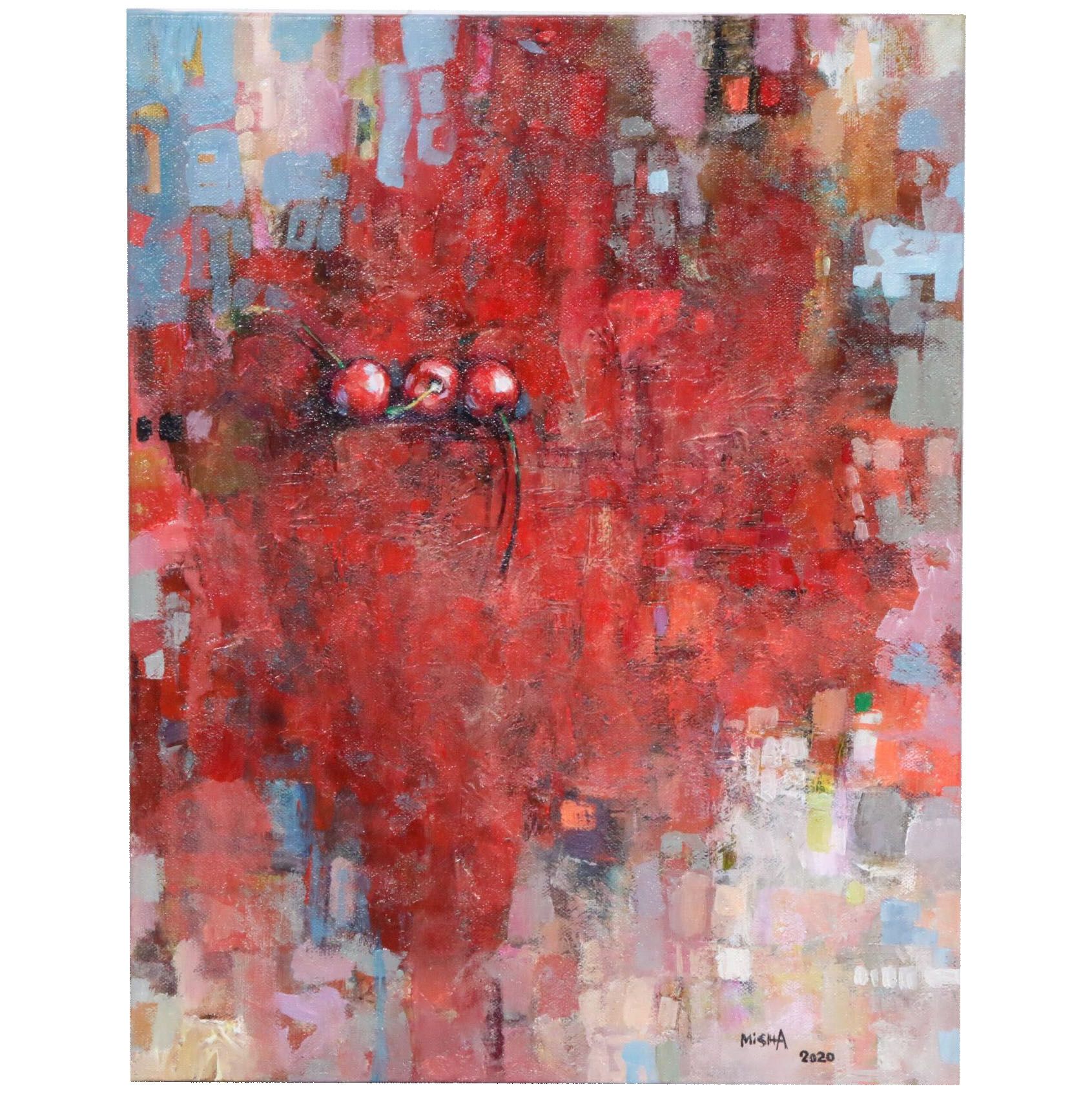 Alexandra Zecevic Abstract Acrylic Painting of Cherries, 2020