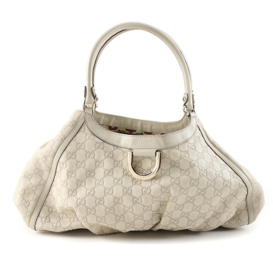 Gucci Abbey D-Ring Shoulder Bag in Ivory Guccissima Leather