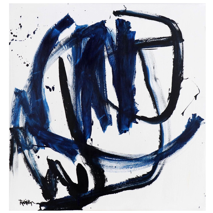 Robbie Kemper Abstract Acrylic Painting "Big Blue Black Curves"