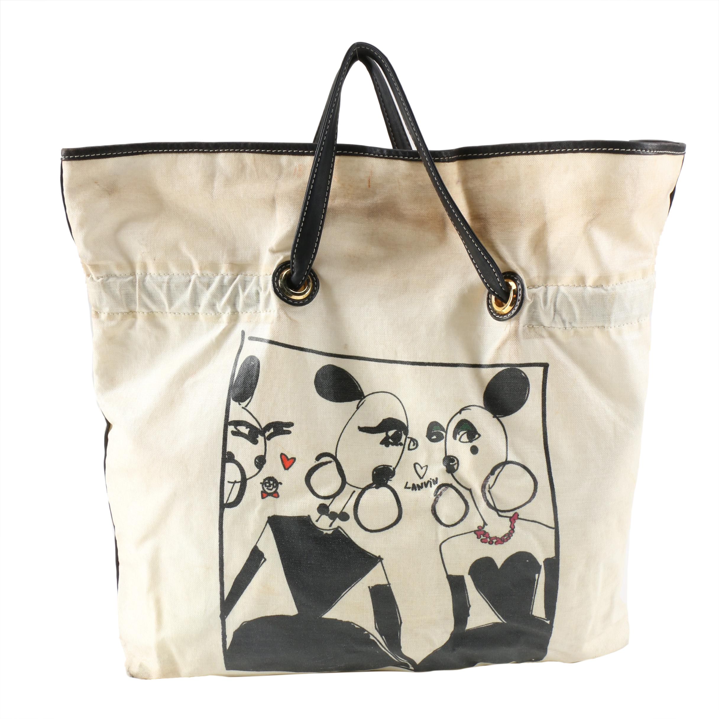 Lanvin Paris Alber Elbaz Drawstring Shopper Tote in Waxed Canvas and Leather