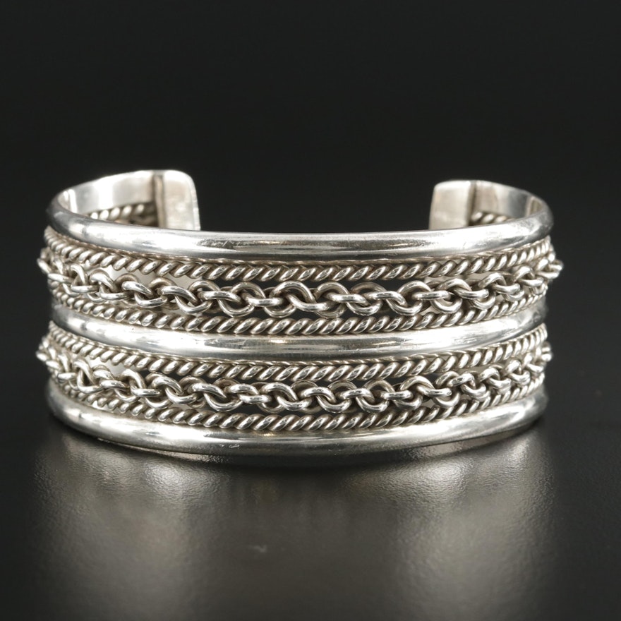 Mexico Sterling Silver Cuff Bracelet Featuring Taxco