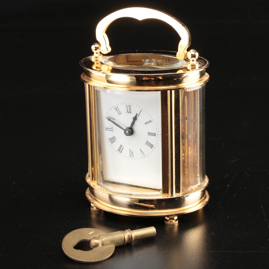 Gold Tone Cased Glass Carriage Clock