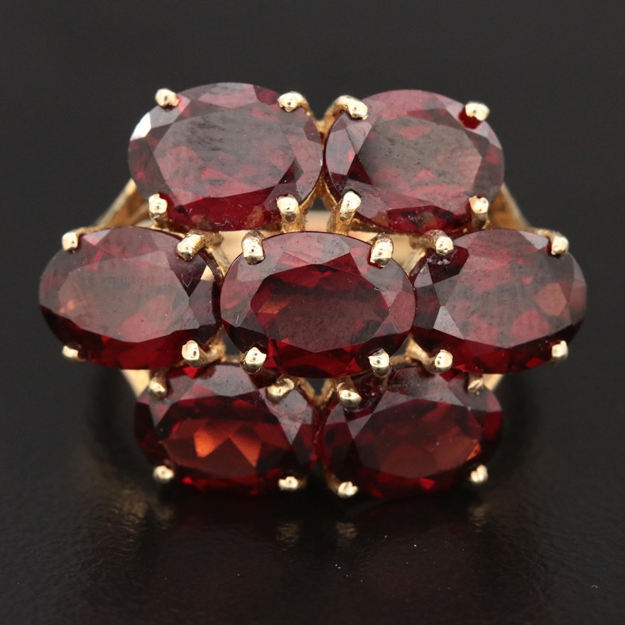 10K Yellow Gold Garnet Cluster Ring