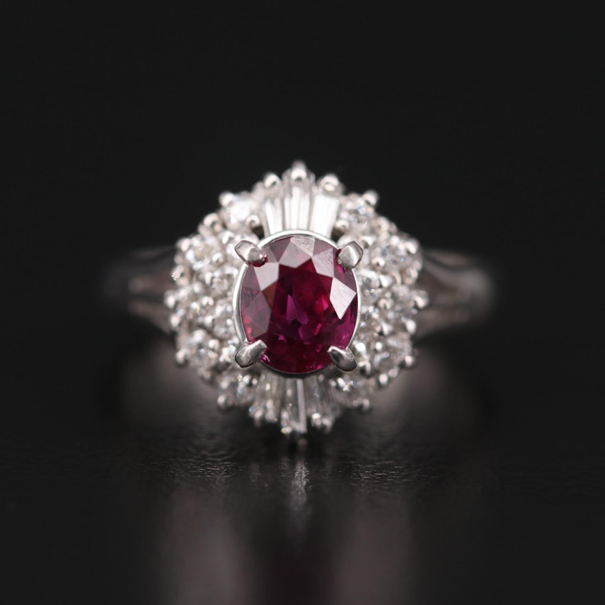 Platinum 1.05 CT Ruby and Diamond Ring