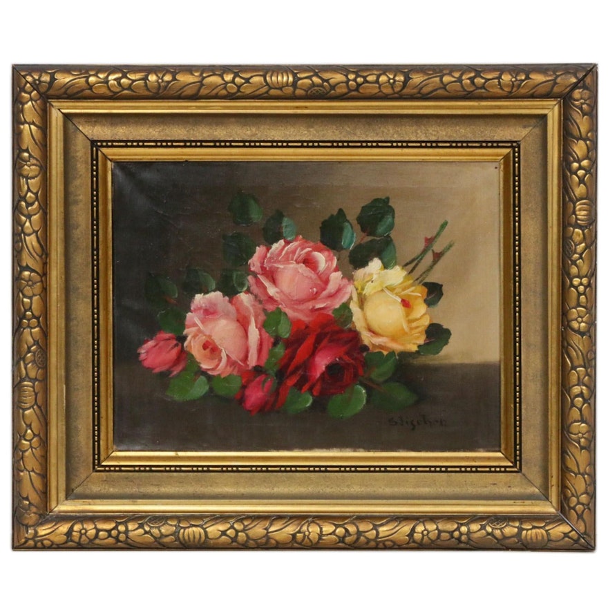 Sigrid Fischer Still Life of Roses Oil Painting, Early 20th Century