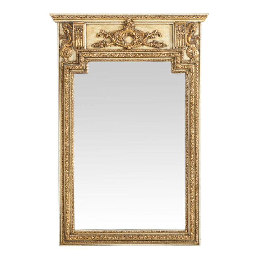 Neoclassical Style Cream-Painted and Parcel-Gilt Pier Mirror, 20th Century
