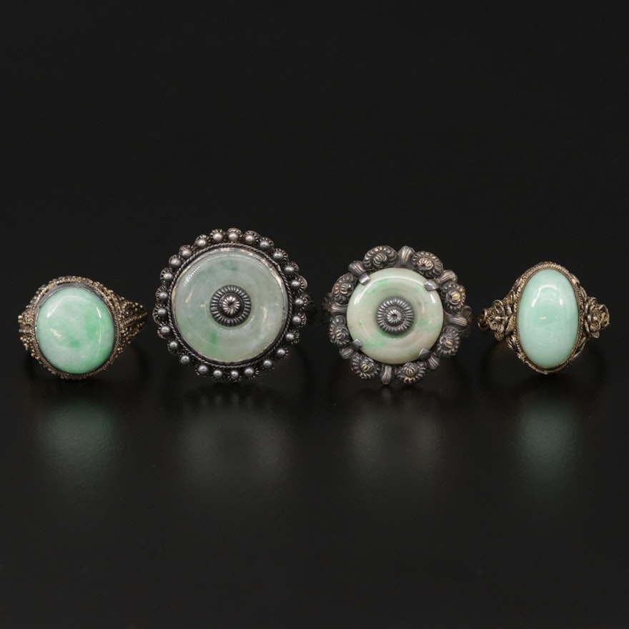 Sterling Silver Jadeite Adjustable Rings