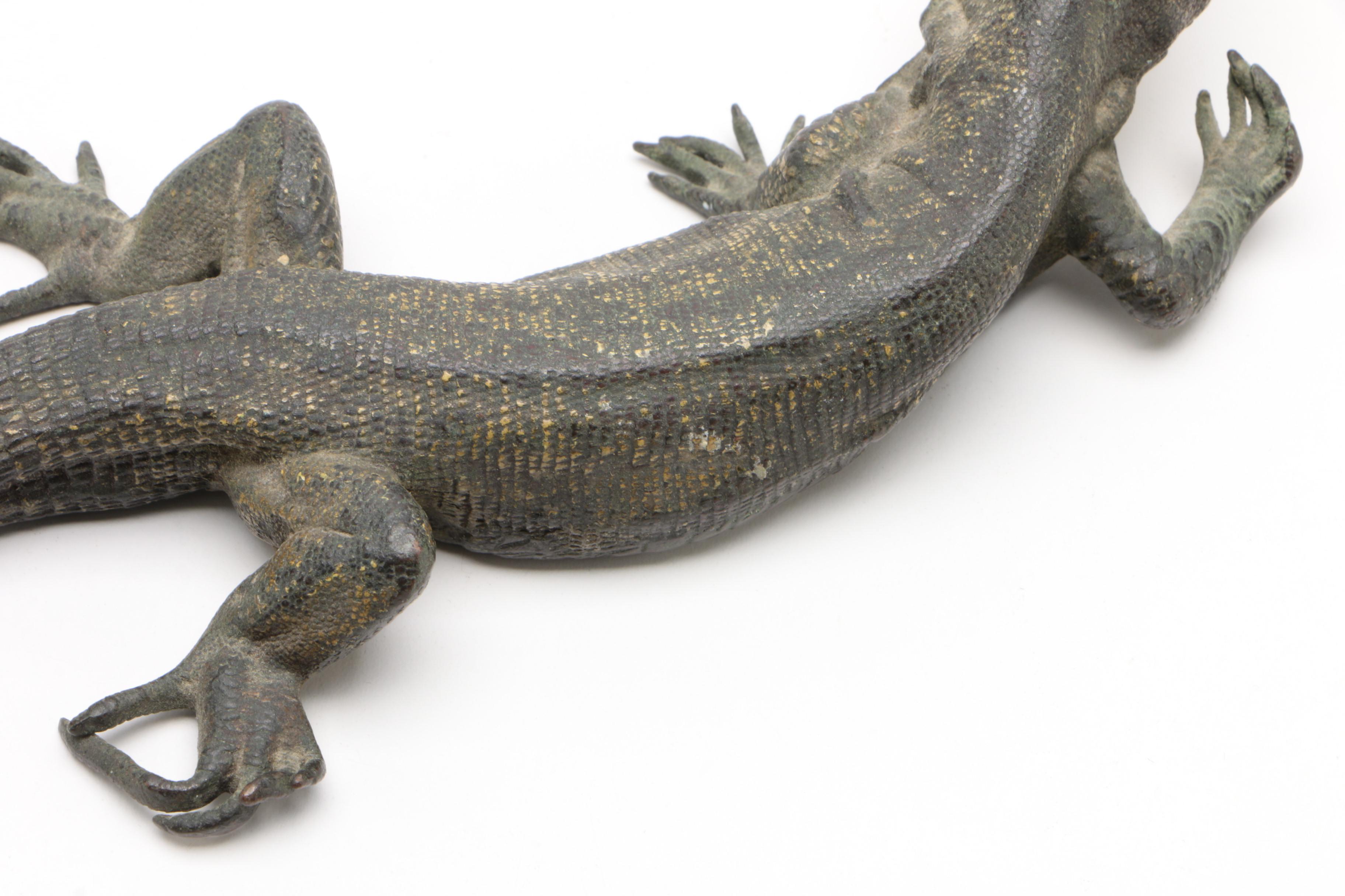 Franz Bergman Foundry Cold-Painted Bronze Sculpture of a Lizard