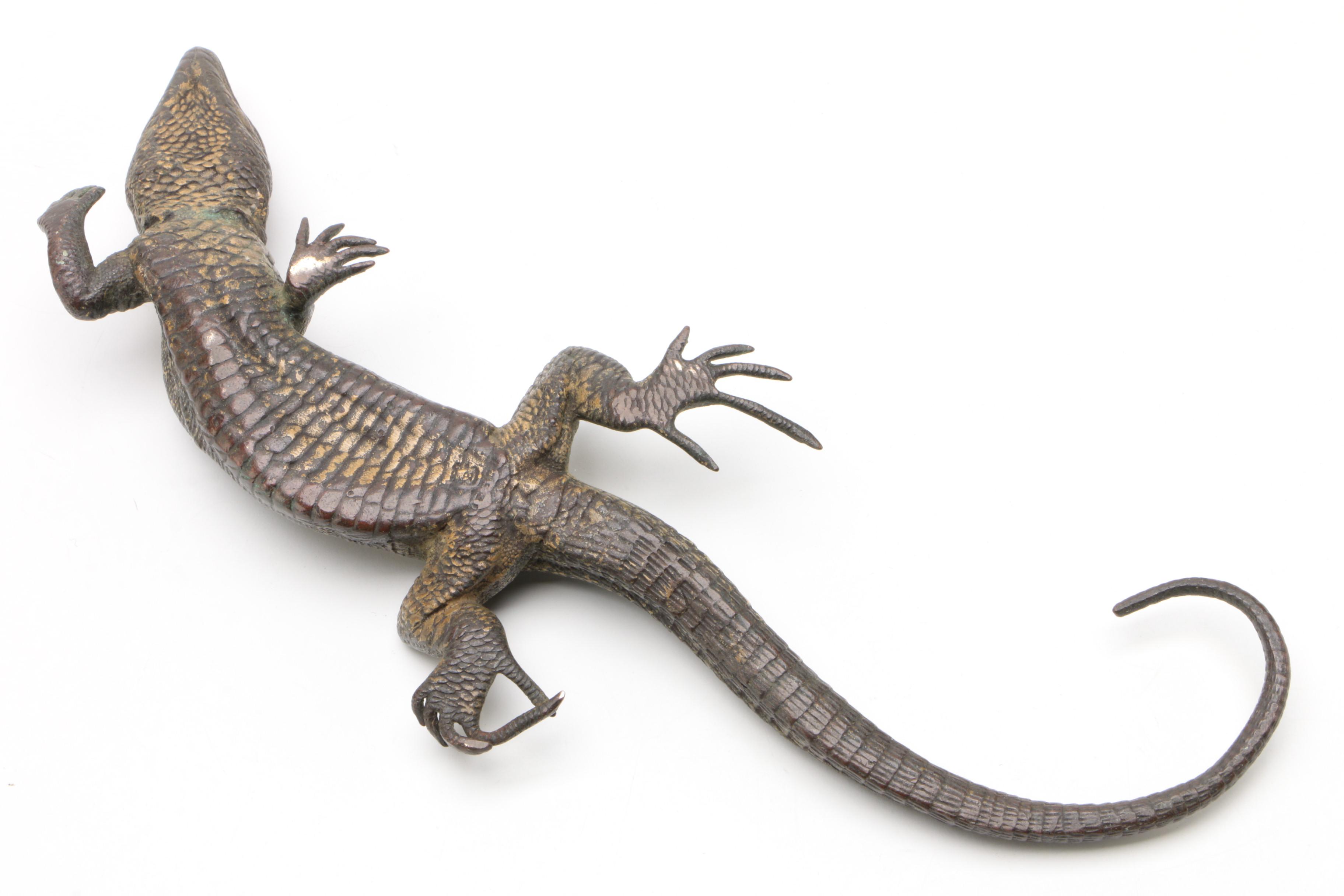 Franz Bergman Foundry Cold-Painted Bronze Sculpture of a Lizard