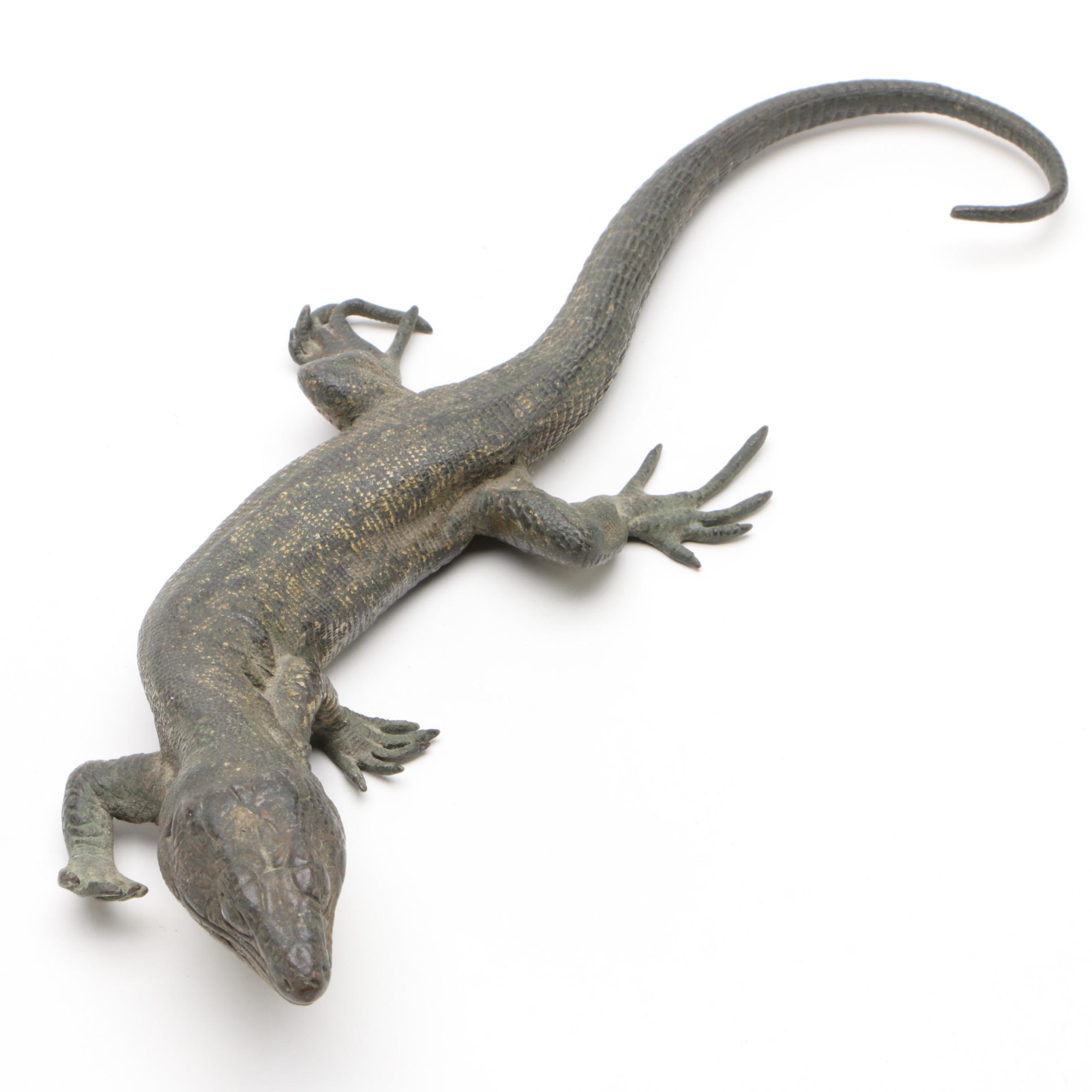 Franz Bergman Foundry Cold-Painted Bronze Sculpture of a Lizard