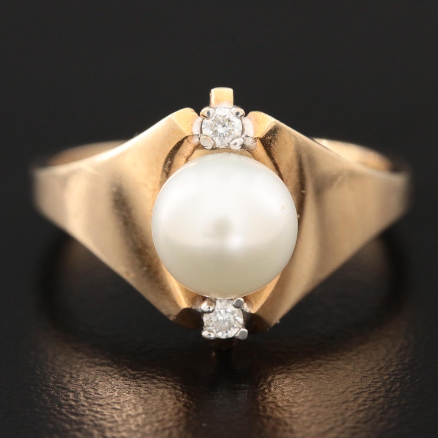 10K Yellow Gold Cultured Pearl and Cubic Zirconia Ring