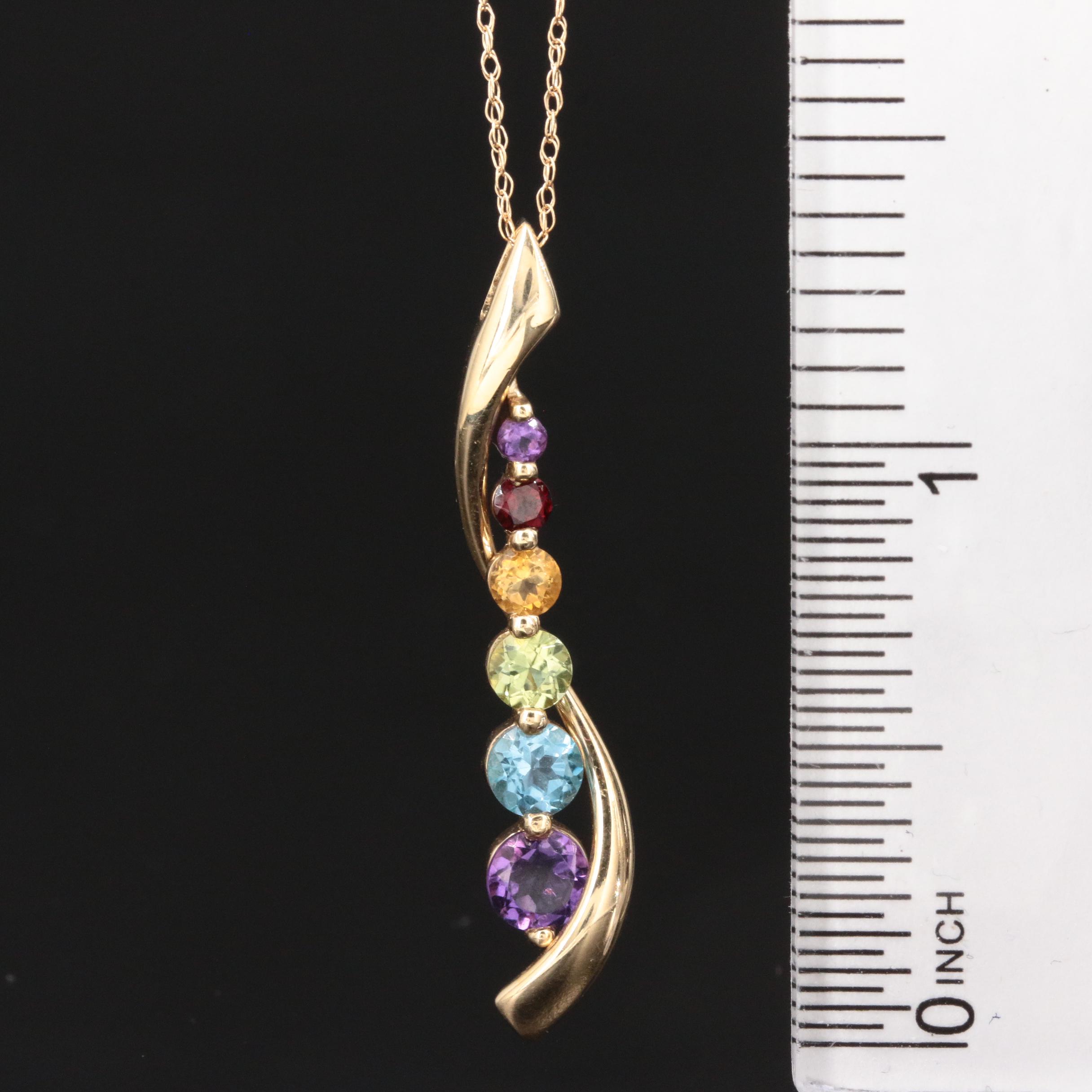 14K Yellow Gold Necklace with Garnet, Citrine, Peridot, Topaz and Amethyst