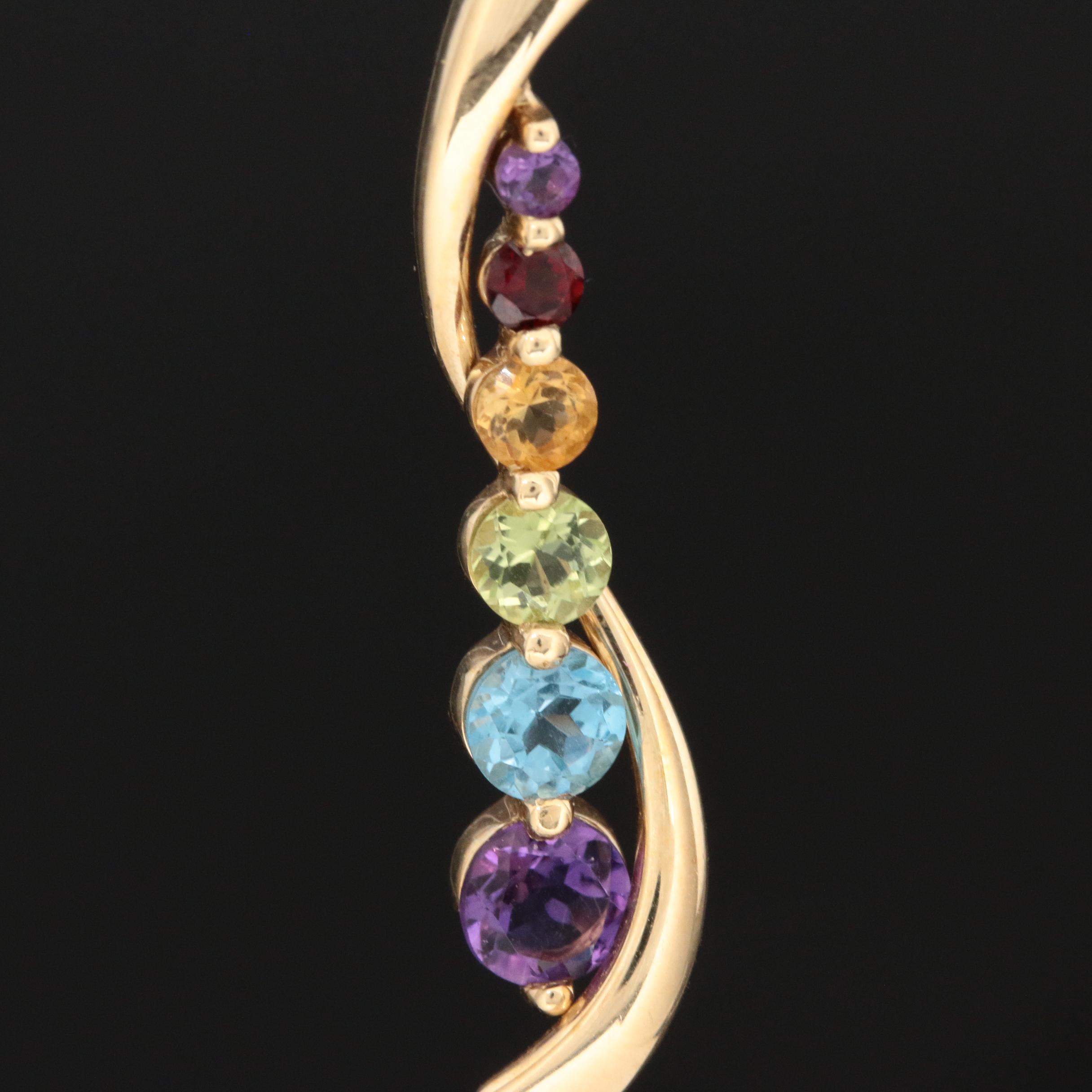 14K Yellow Gold Necklace with Garnet, Citrine, Peridot, Topaz and Amethyst