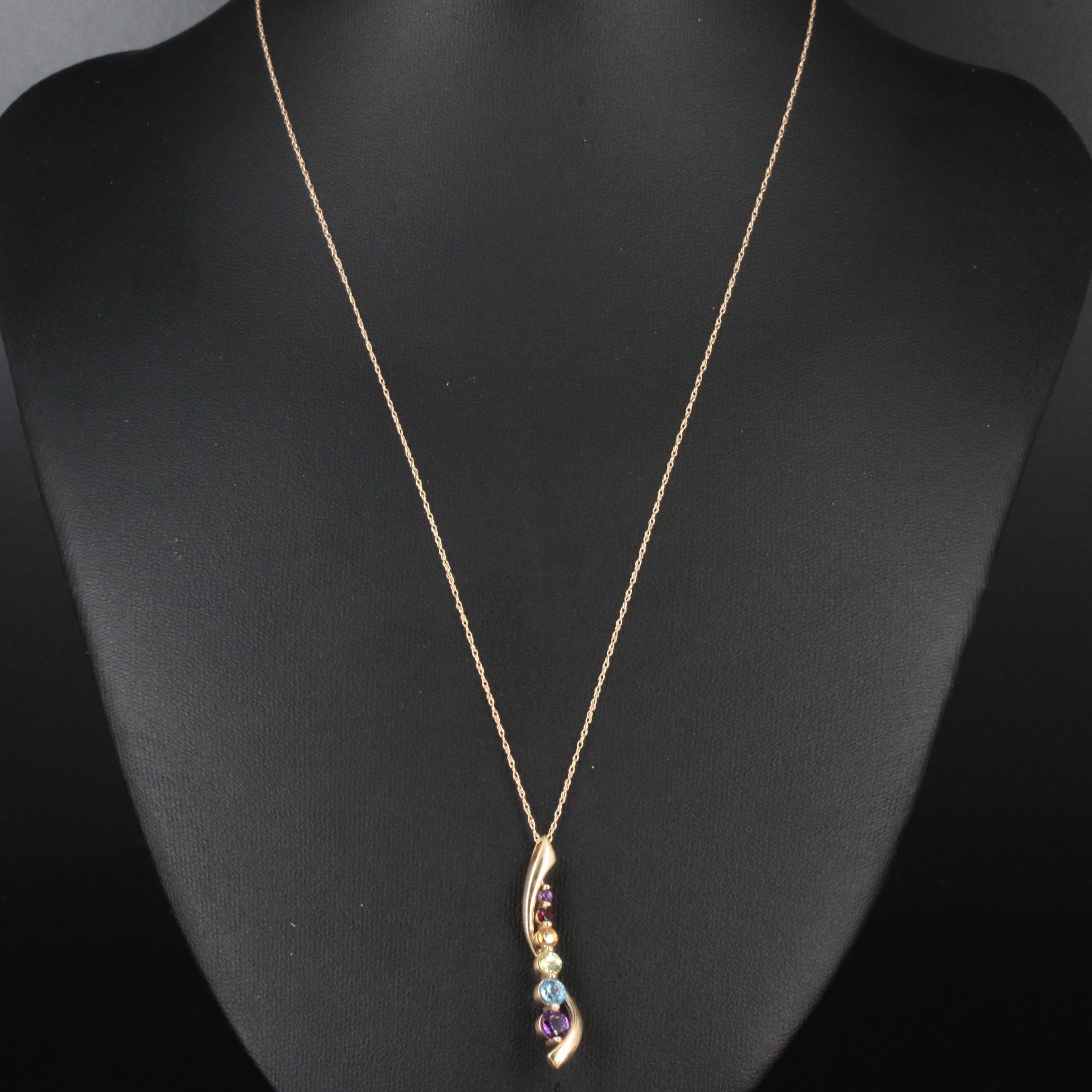 14K Yellow Gold Necklace with Garnet, Citrine, Peridot, Topaz and Amethyst