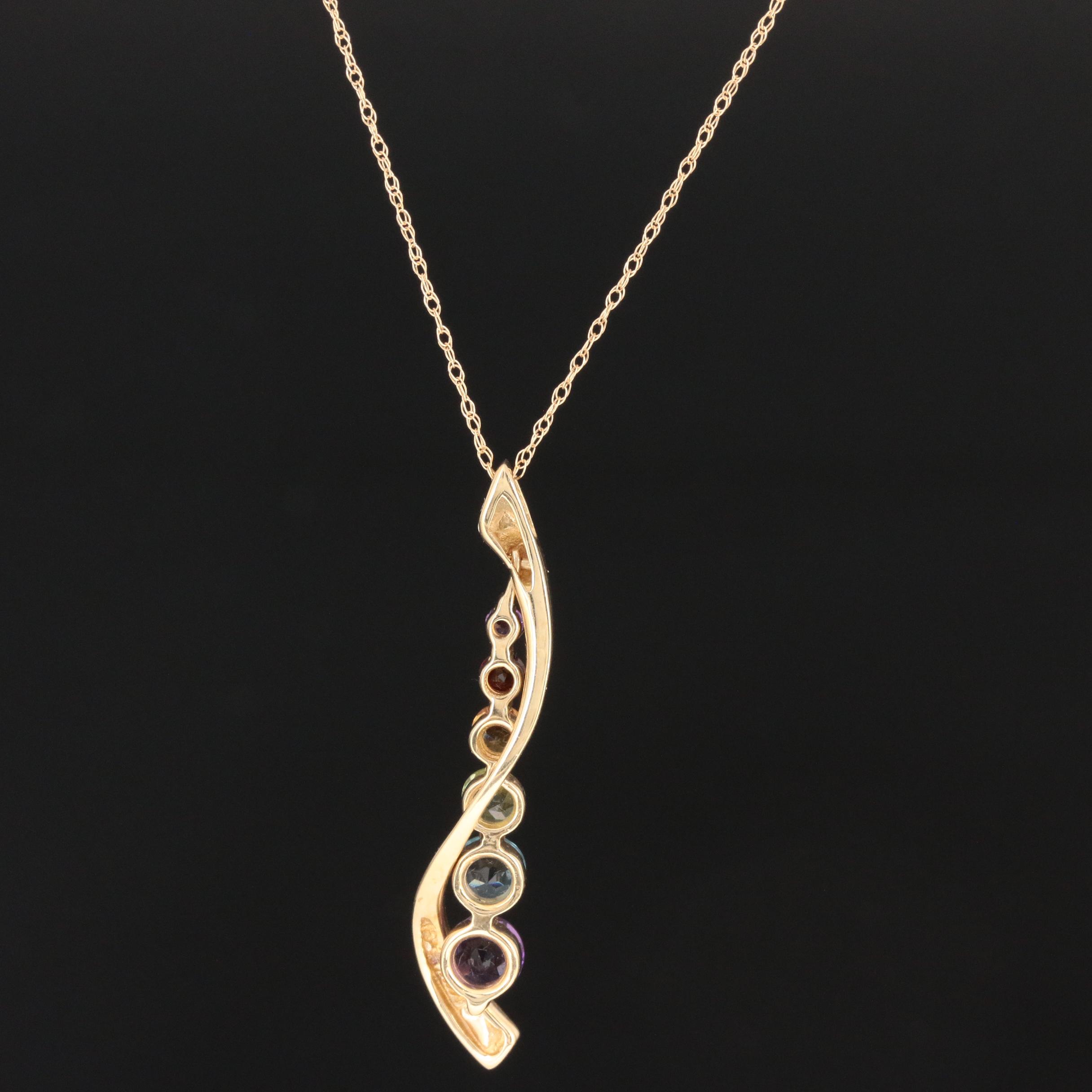 14K Yellow Gold Necklace with Garnet, Citrine, Peridot, Topaz and Amethyst