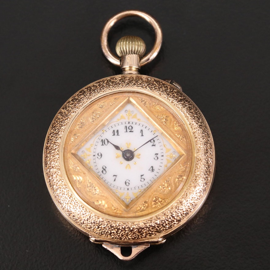 Antique 18K Gold and Enamel Convertible Pocket Watch