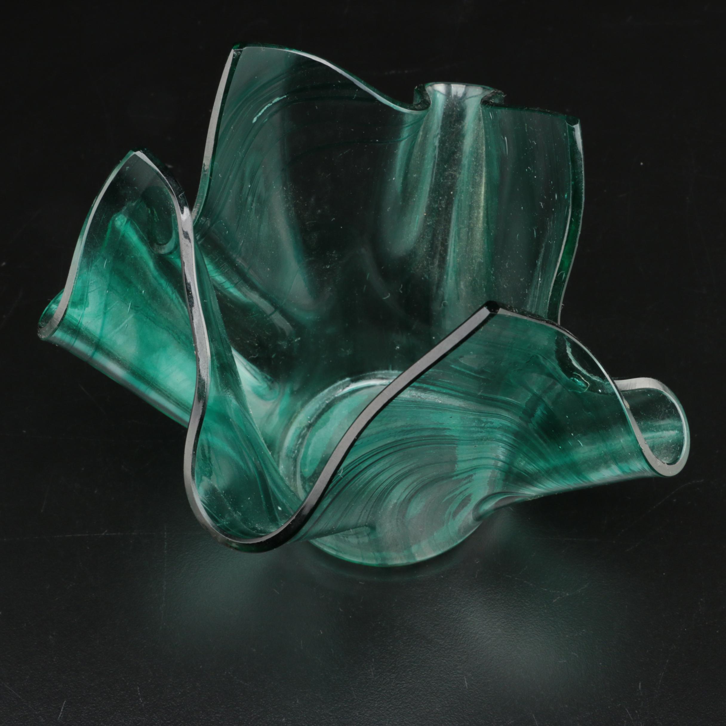Art Glass Vases Including Signed Green Handkerchief Vase