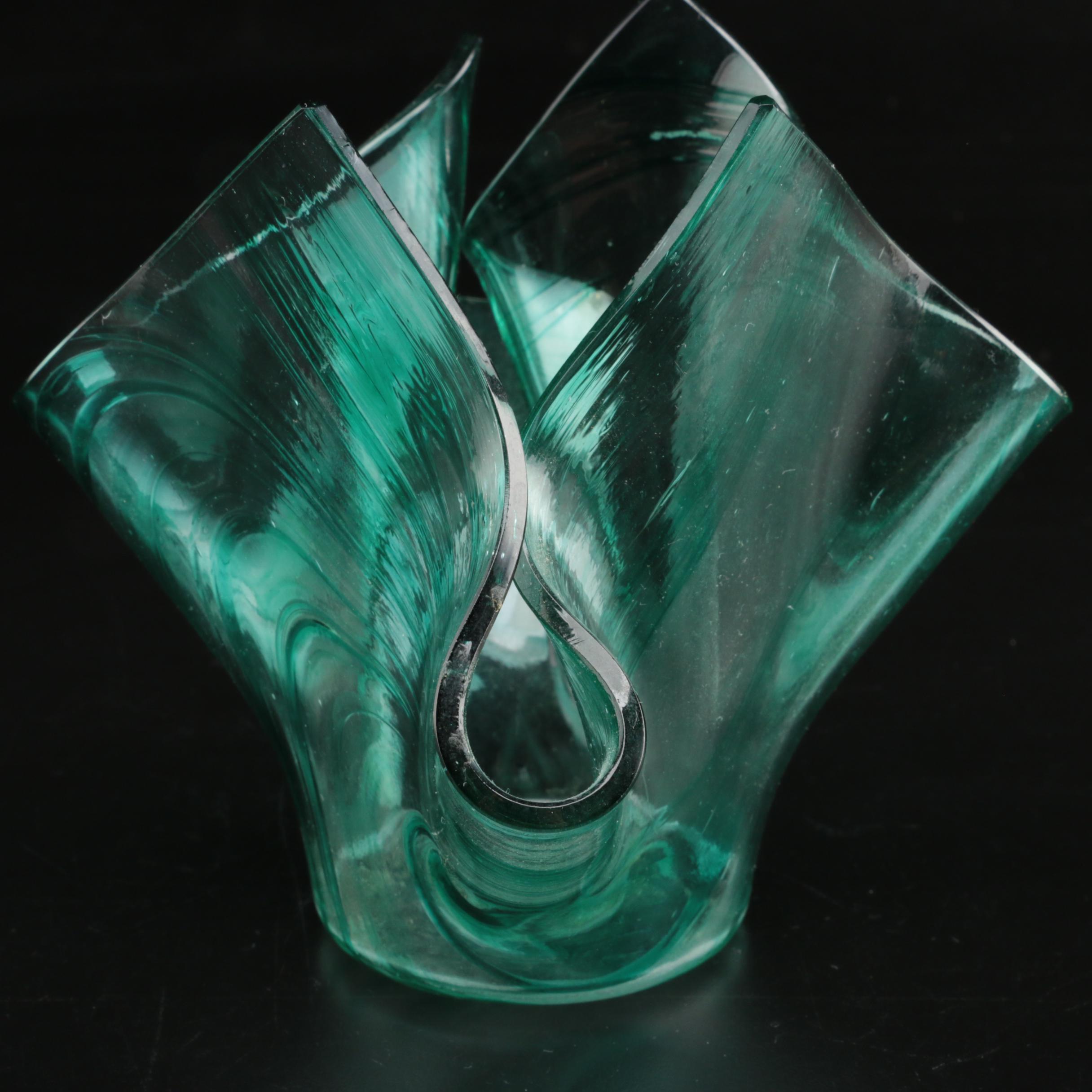 Art Glass Vases Including Signed Green Handkerchief Vase
