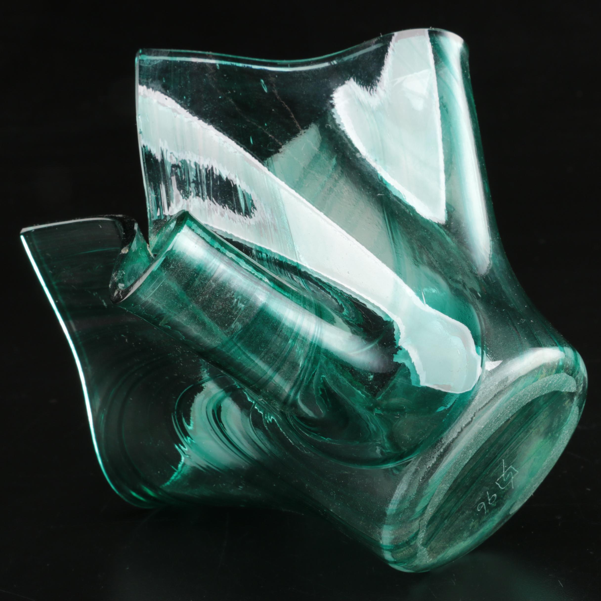 Art Glass Vases Including Signed Green Handkerchief Vase