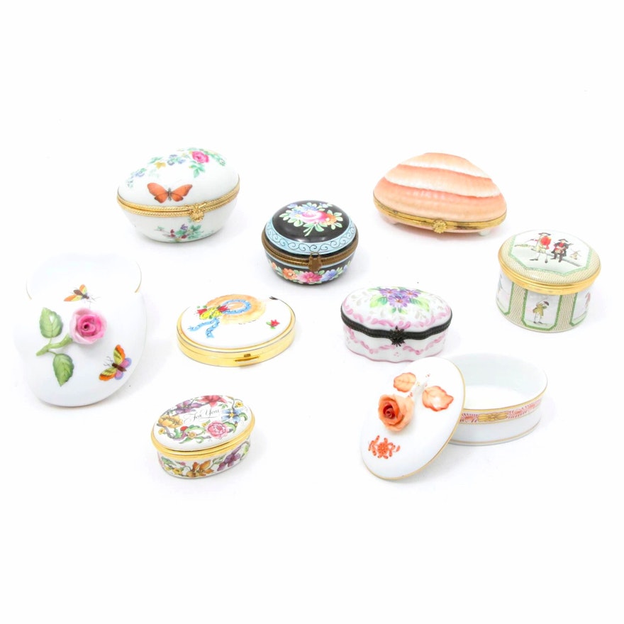Hand-Painted Porcelain Boxes Featuring Herend and Limoges
