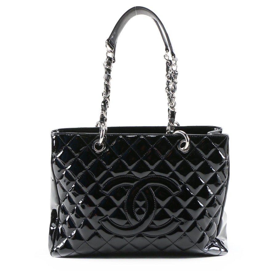 Chanel Grand Shopping Tote in Black Quilted Patent Leather and Leather