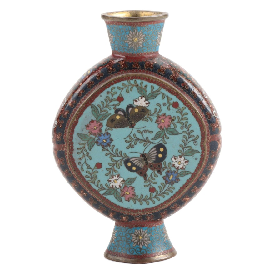 Japanese Cloisonné Enamel Bud Vase with Three-Clawed Dragon and Butterflies