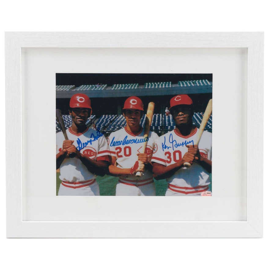 Geronimo, Foster, and Griffey Signed Cincinnati Reds Framed Photo Print, COA