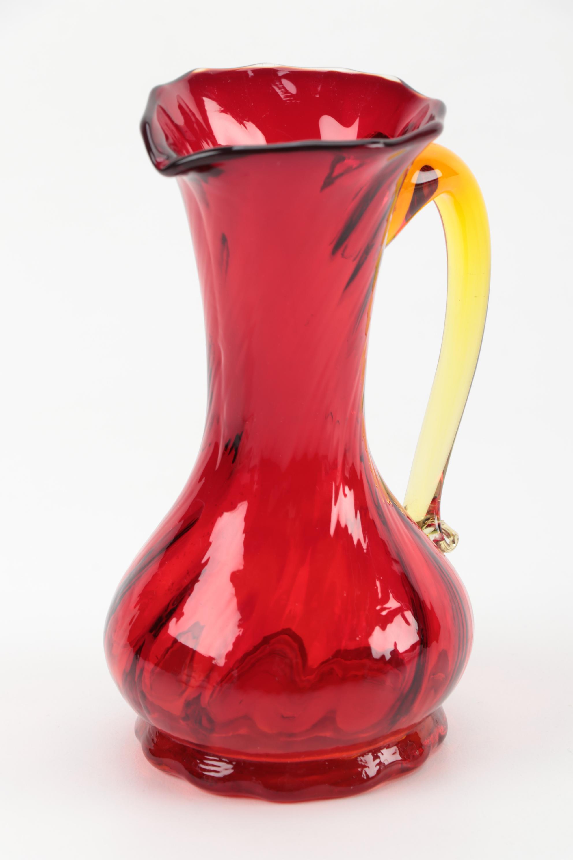 Rudolph Schlegelmilch Porcelain Creamer with Red Art Glass Creamers