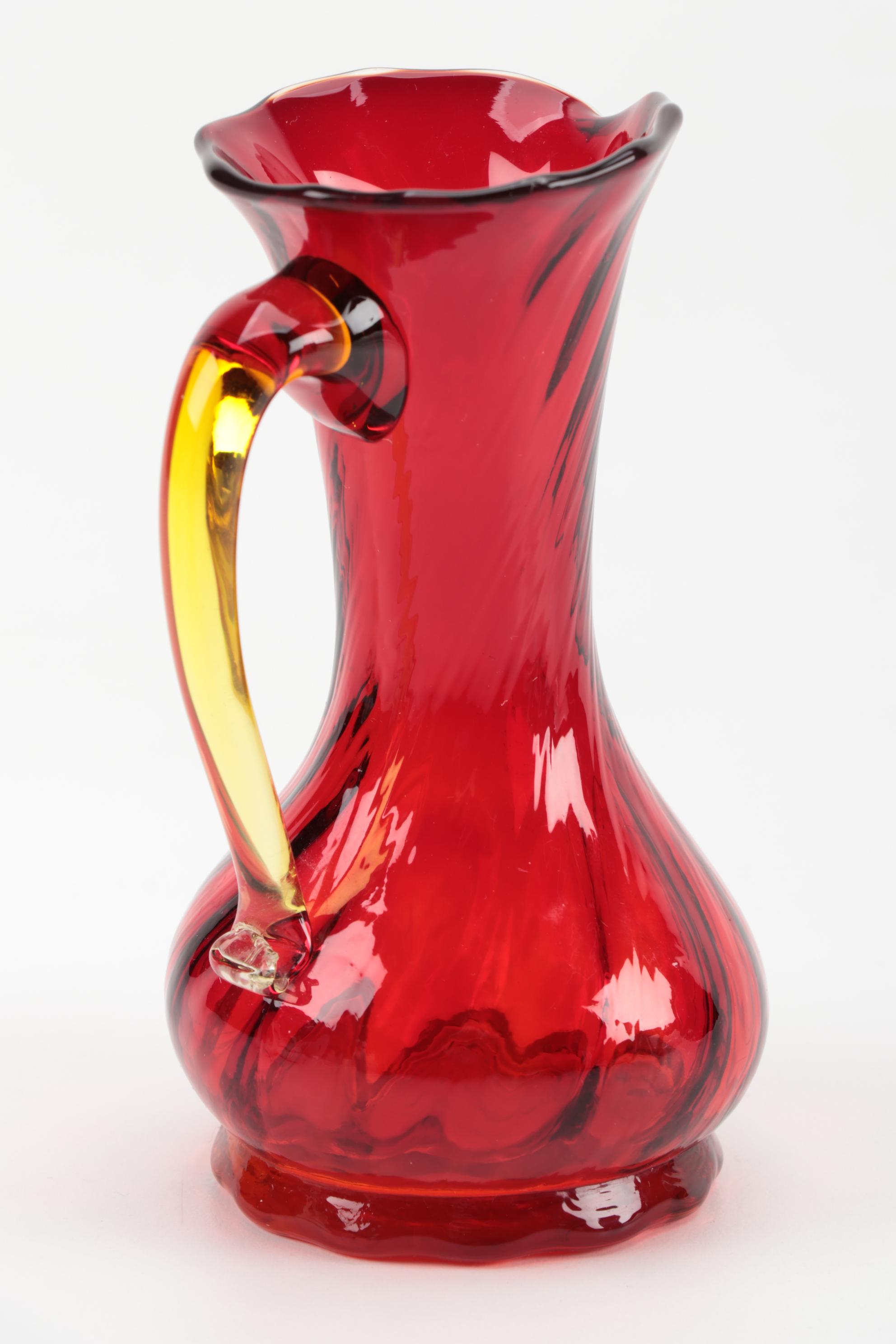 Rudolph Schlegelmilch Porcelain Creamer with Red Art Glass Creamers