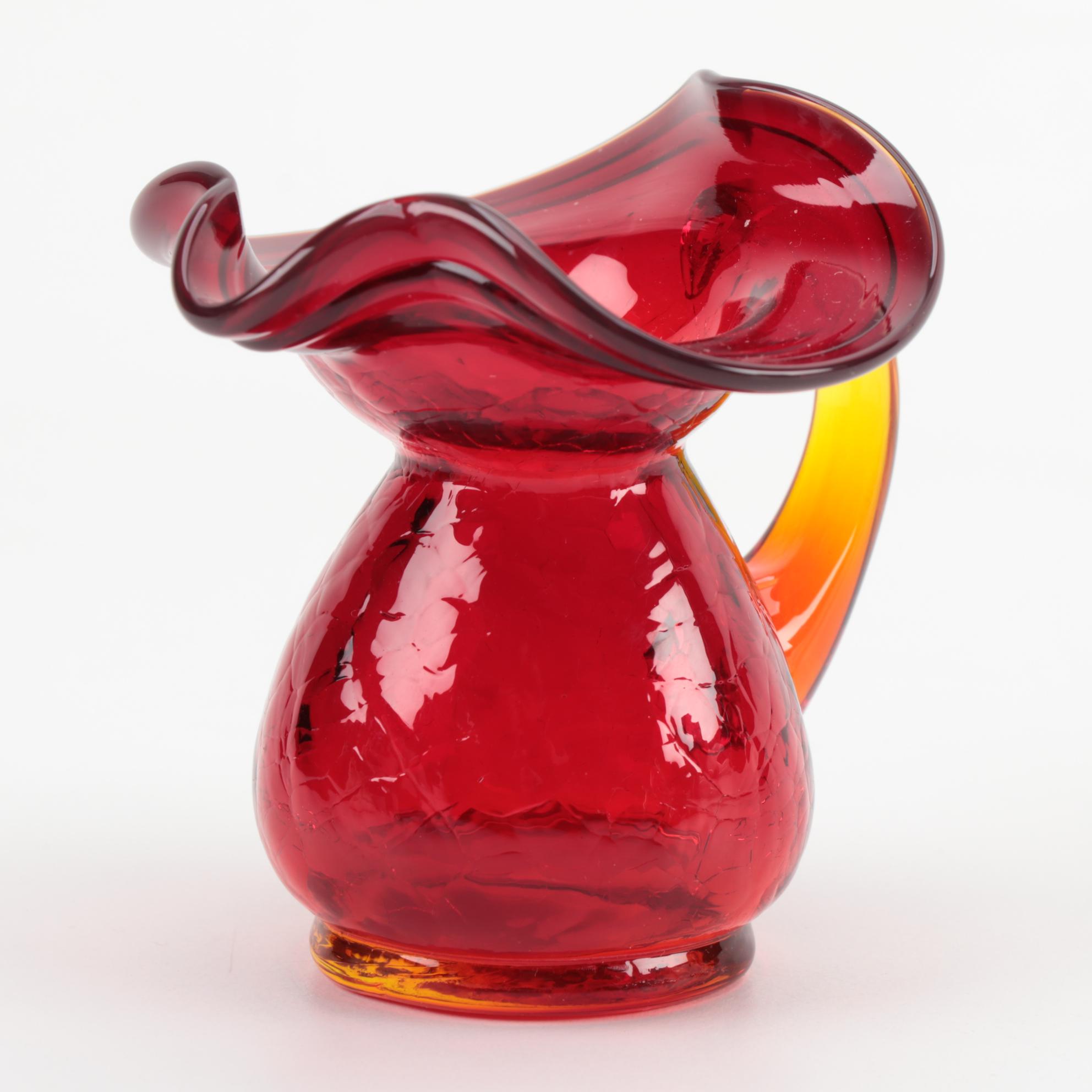 Rudolph Schlegelmilch Porcelain Creamer with Red Art Glass Creamers