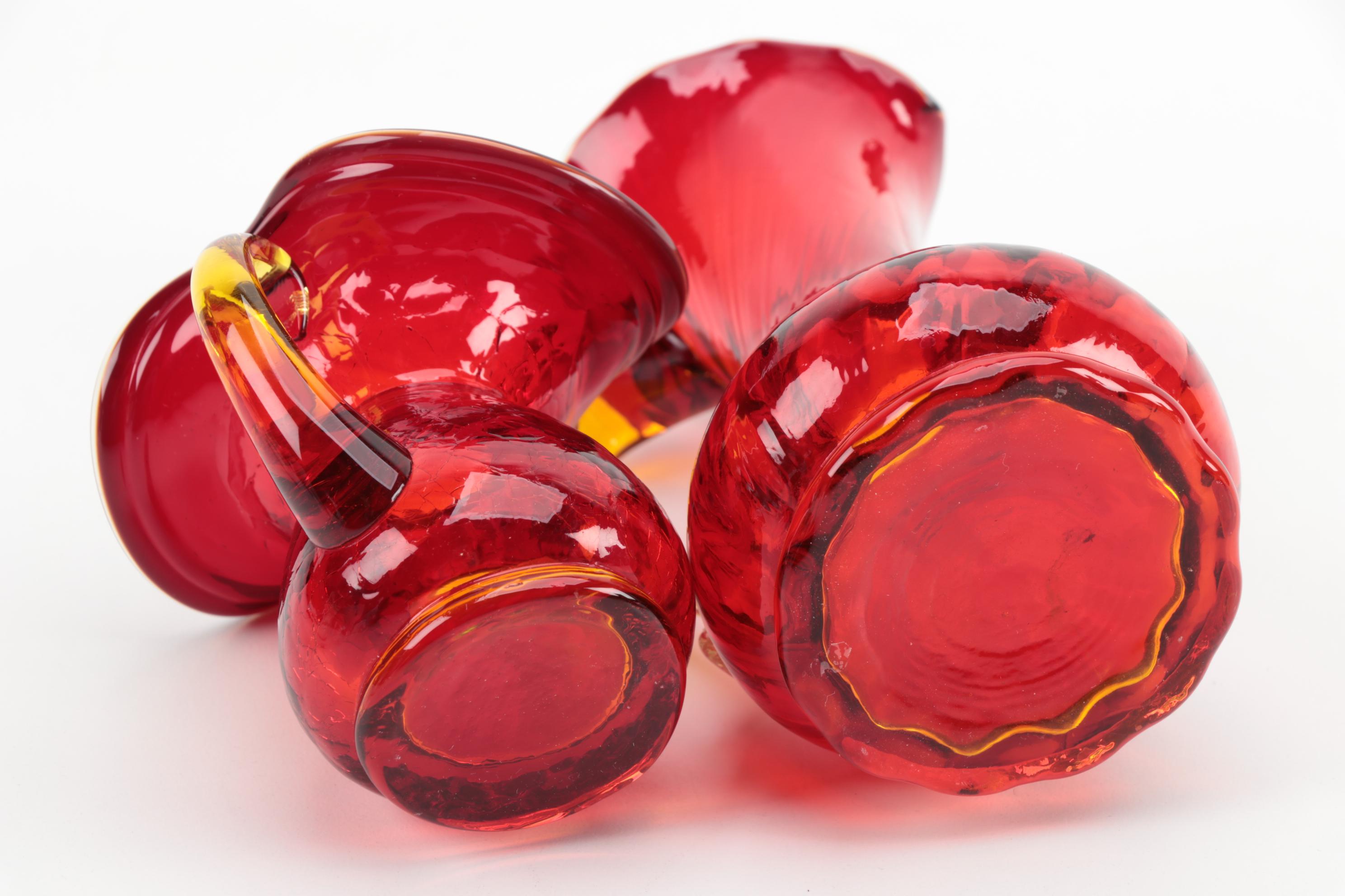 Rudolph Schlegelmilch Porcelain Creamer with Red Art Glass Creamers