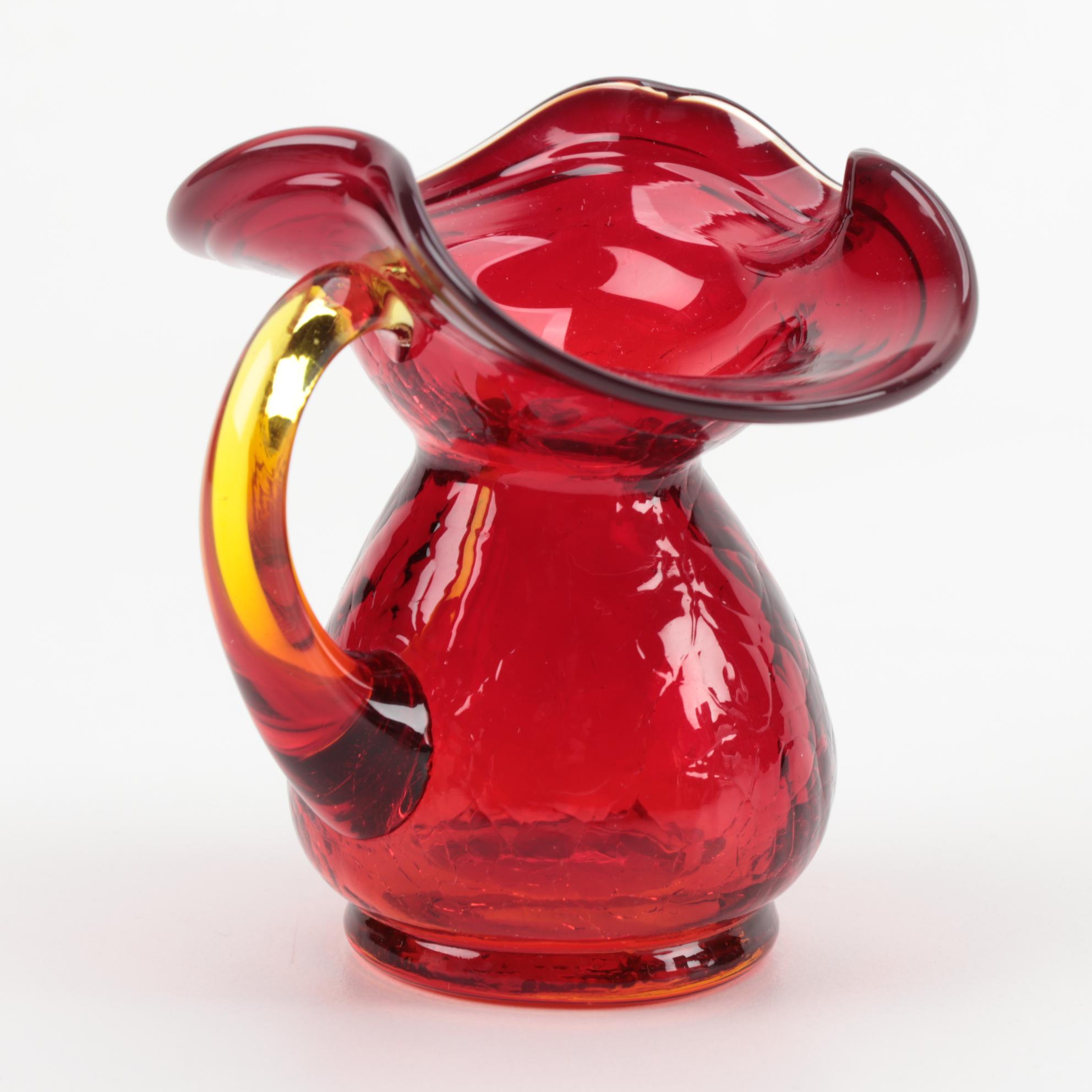 Rudolph Schlegelmilch Porcelain Creamer with Red Art Glass Creamers