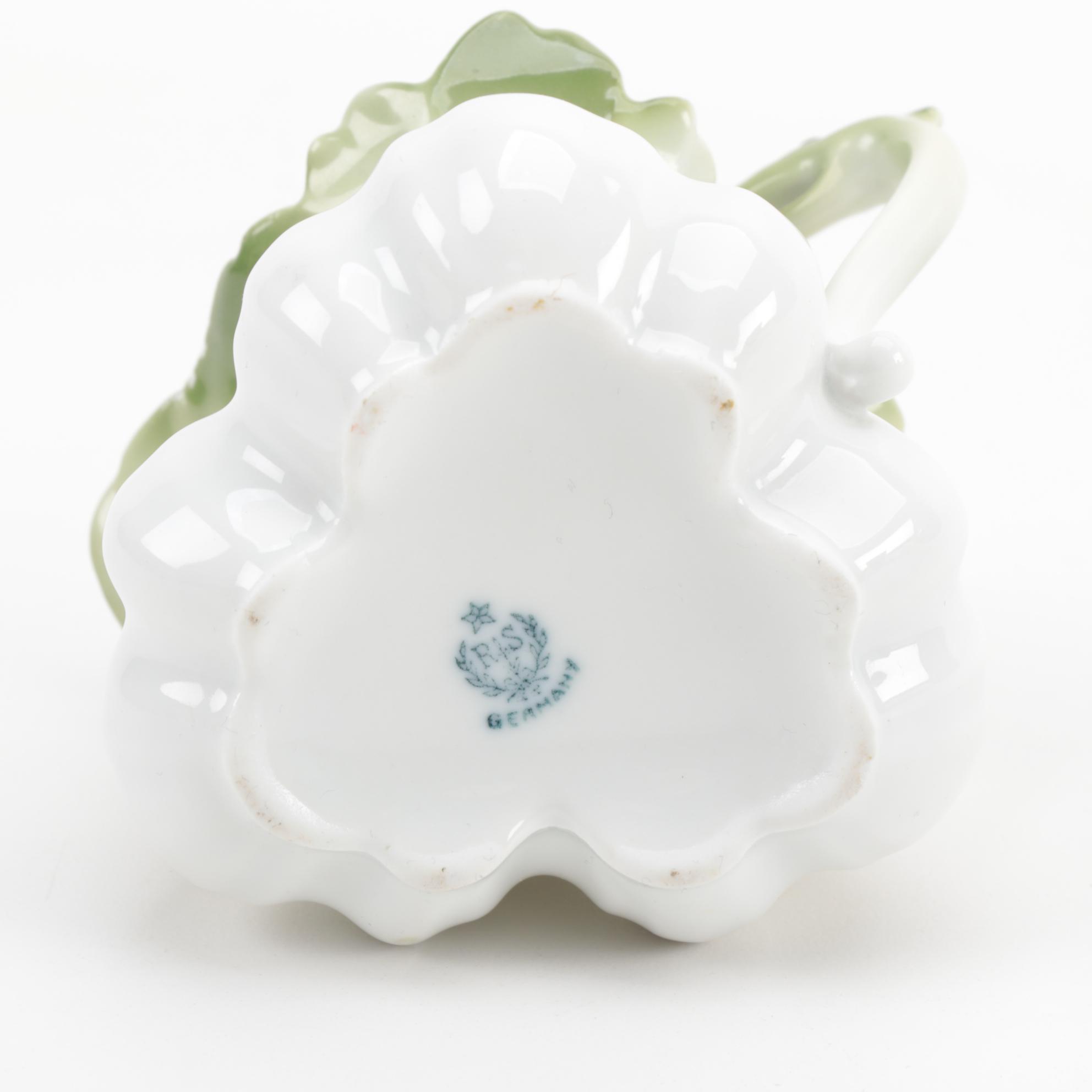 Rudolph Schlegelmilch Porcelain Creamer with Red Art Glass Creamers