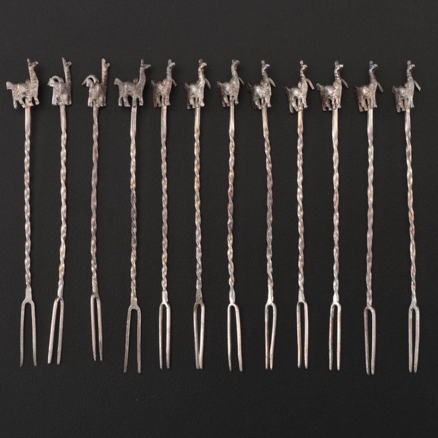 Sterling Silver Figural Llama Cocktail Picks