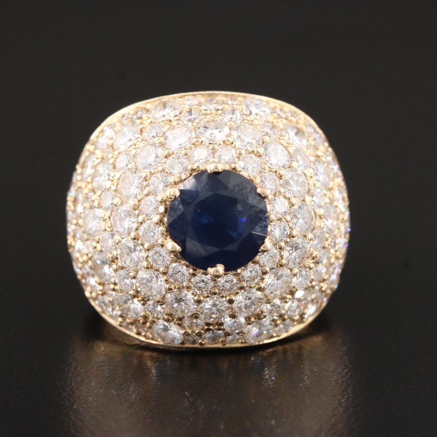 14K Yellow Gold 7.05 CTW Diamond and Sapphire Bombé Ring